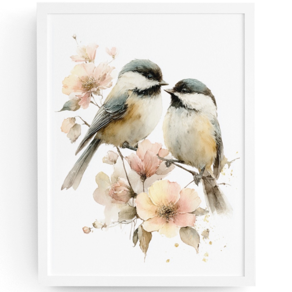 Watercolor Chickadee Bird Portrait Wall Art Print, Unframed - Charming Nature